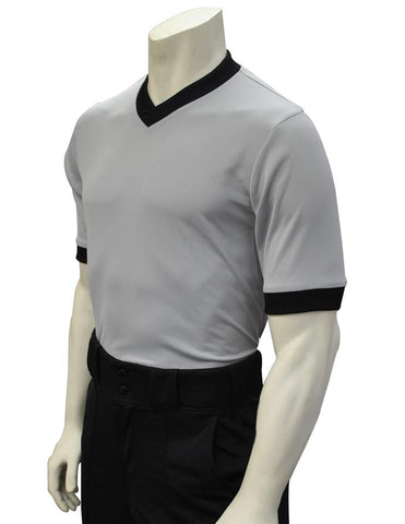 Solid Grey Mesh V-Neck Shirt w/ Black Collar and Sleeve Ends